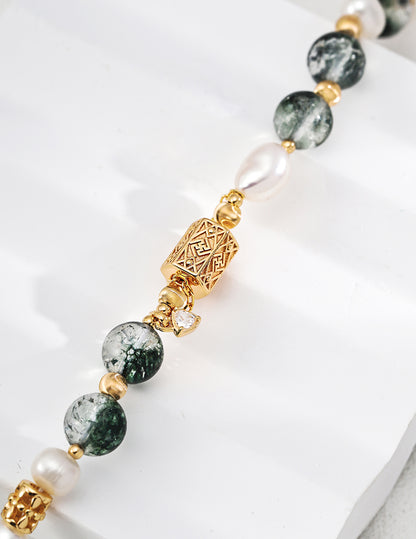 green crystal pearl bracelet, S925 silver crystal bracelet, natural pearl jewelry, oriental inspired bracelet, artisan silver bracelet, green gemstone bracelet, elegant pearl crystal bracelet
