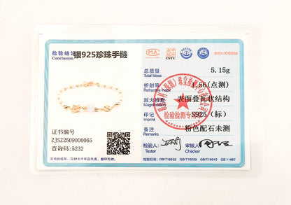S925 Sterling Silver Bracelet with Gradient Cat’s Eye and Pearl Fairy Charm