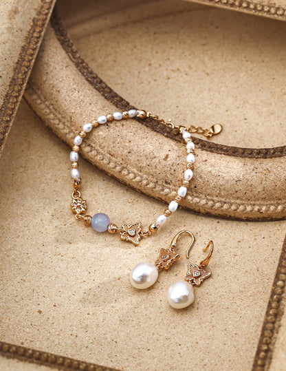 S925 Sterling Silver Bracelet with Gradient Cat’s Eye and Pearl Fairy Charm