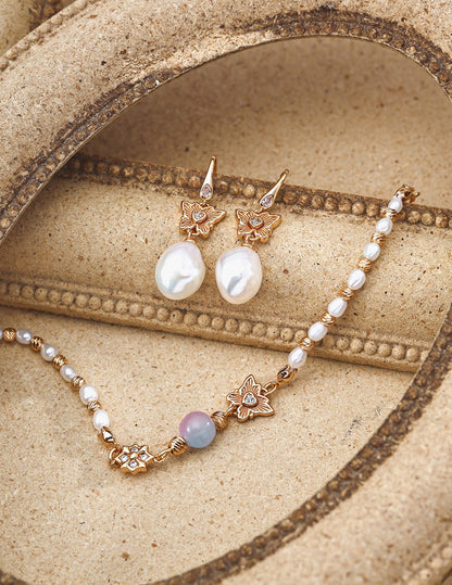 S925 Sterling Silver Bracelet with Gradient Cat’s Eye and Pearl Fairy Charm