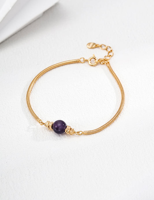 S925 Sterling Silver Bracelet with Natural Amethyst Gemstone