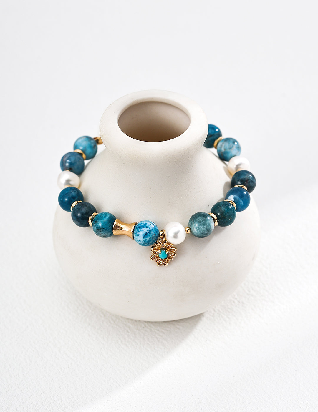 S925 Sterling Silver Vintage Gold Jewelry Set with Natural Pearl, Azurite & Turquoise