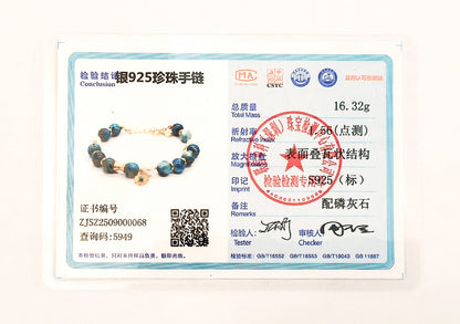 S925 Sterling Silver Natural Pearl, Azurite & Turquoise Bracelet