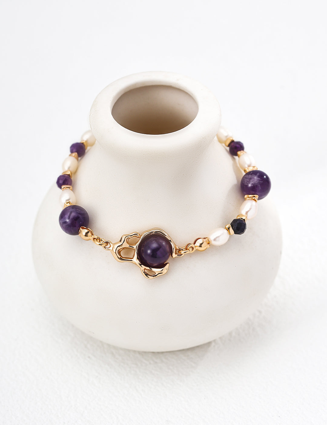 S925 Sterling Silver Vintage Gold Jewelry Set with Natural Amethyst & Pearl