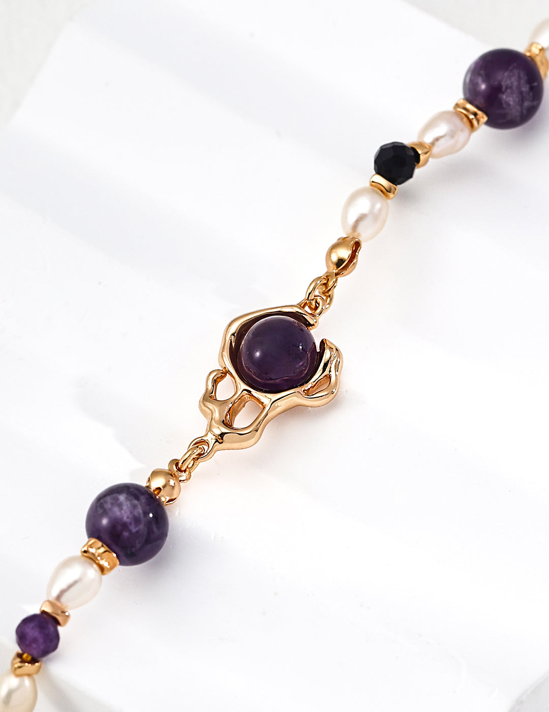 S925 Sterling Silver Vintage Gold Jewelry Set with Natural Amethyst & Pearl