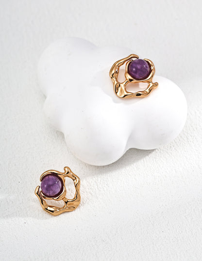 S925 Sterling Silver Vintage Purple Amethyst Gemstones Earrings