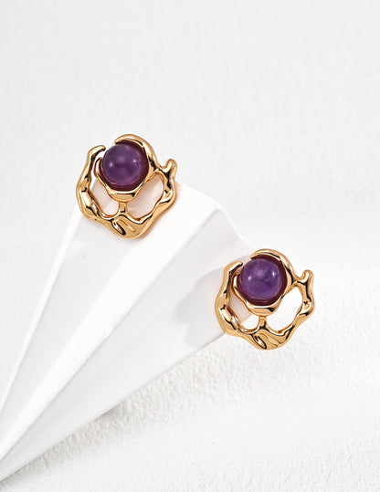 S925 Sterling Silver Vintage Purple Amethyst Gemstones Earrings