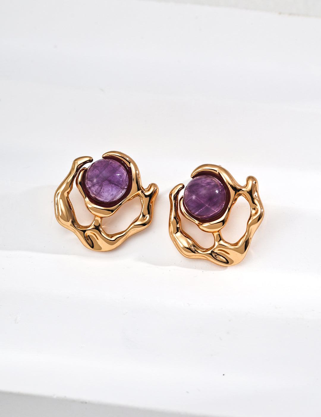 S925 Silver Vintage Amethyst Earrings with Adjustable Silver Bracelet – E01396-2