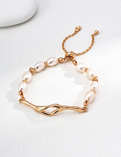 S925 Sterling Silver Natural Pearl Bracelet With Lava Flow Collection
