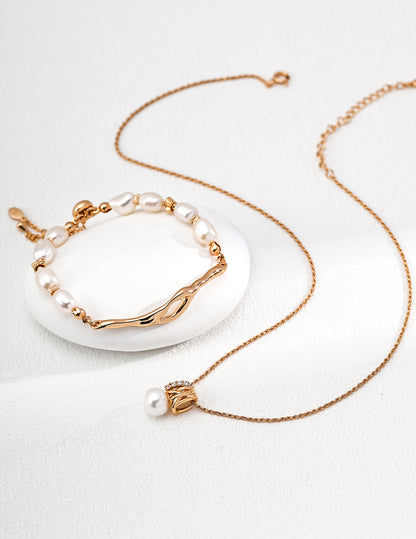 S925 Sterling Silver Natural Pearl Bracelet With Lava Flow Collection