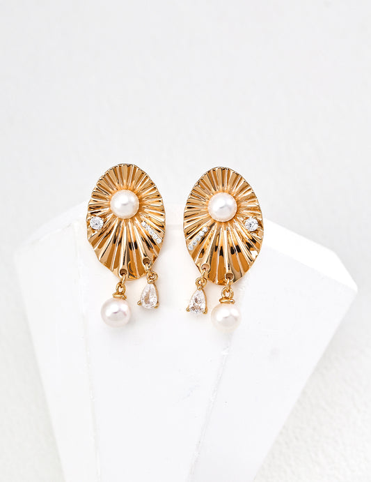 S925 Sterling Silver Natural Pearl Earrings – Firework Design – E01368