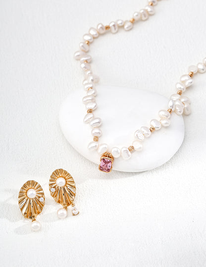 S925 Sterling Silver Natural Pearl Earrings With Firework Design