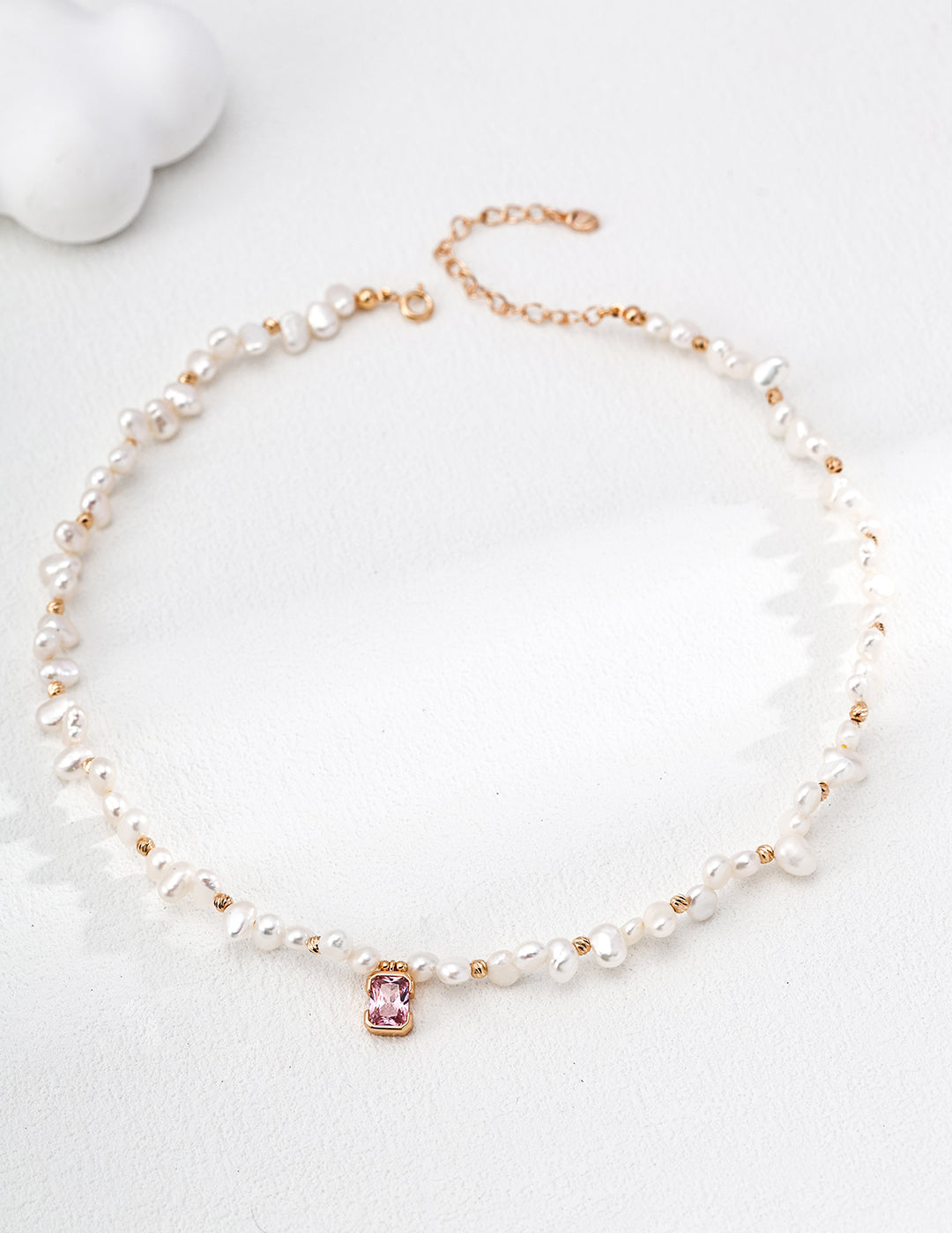 S925 Sterling Silver Pink Cubic Zirconia & Natural Pearl Necklace