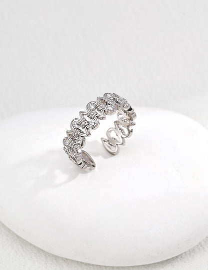 S925 Sterling Silver Vintage Zircon Interwoven Teardrop Design Ring