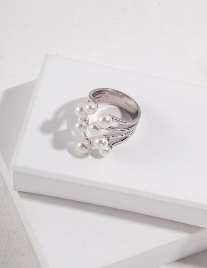 S925 Sterling Silver Natural Pearl Ring – Blooming Flower Design