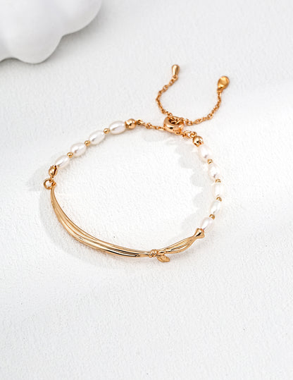 S925 Sterling Silver Natural Pearl Elegant Scarf-Inspired Design Bracelet