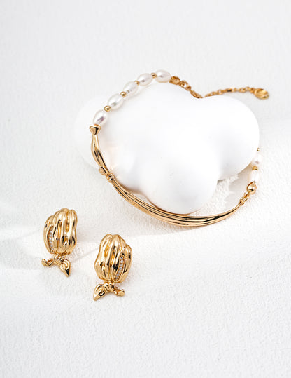 S925 Sterling Silver Natural Pearl Elegant Scarf-Inspired Design Bracelet