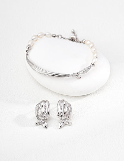 S925 Sterling Silver Natural Pearl Elegant Scarf-Inspired Design Bracelet