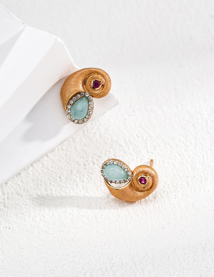 S925 silver crystal earrings, cubic zirconia blue earrings, sea snail design jewelry, vintage sparkle earrings, elegant gemstone earrings, blue crystal sea snail earrings
