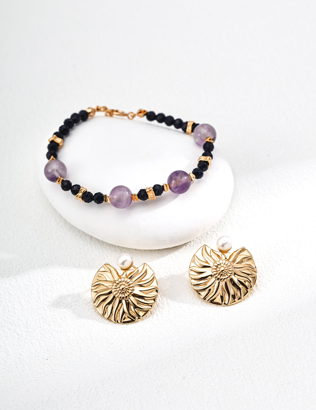 lavender amethyst beaded bracelet, blue sandstone bracelet, S925 silver beaded bracelet, gemstone bracelet, artisanal crystal jewelry, elegant beaded bracelet, natural gemstone bracelet