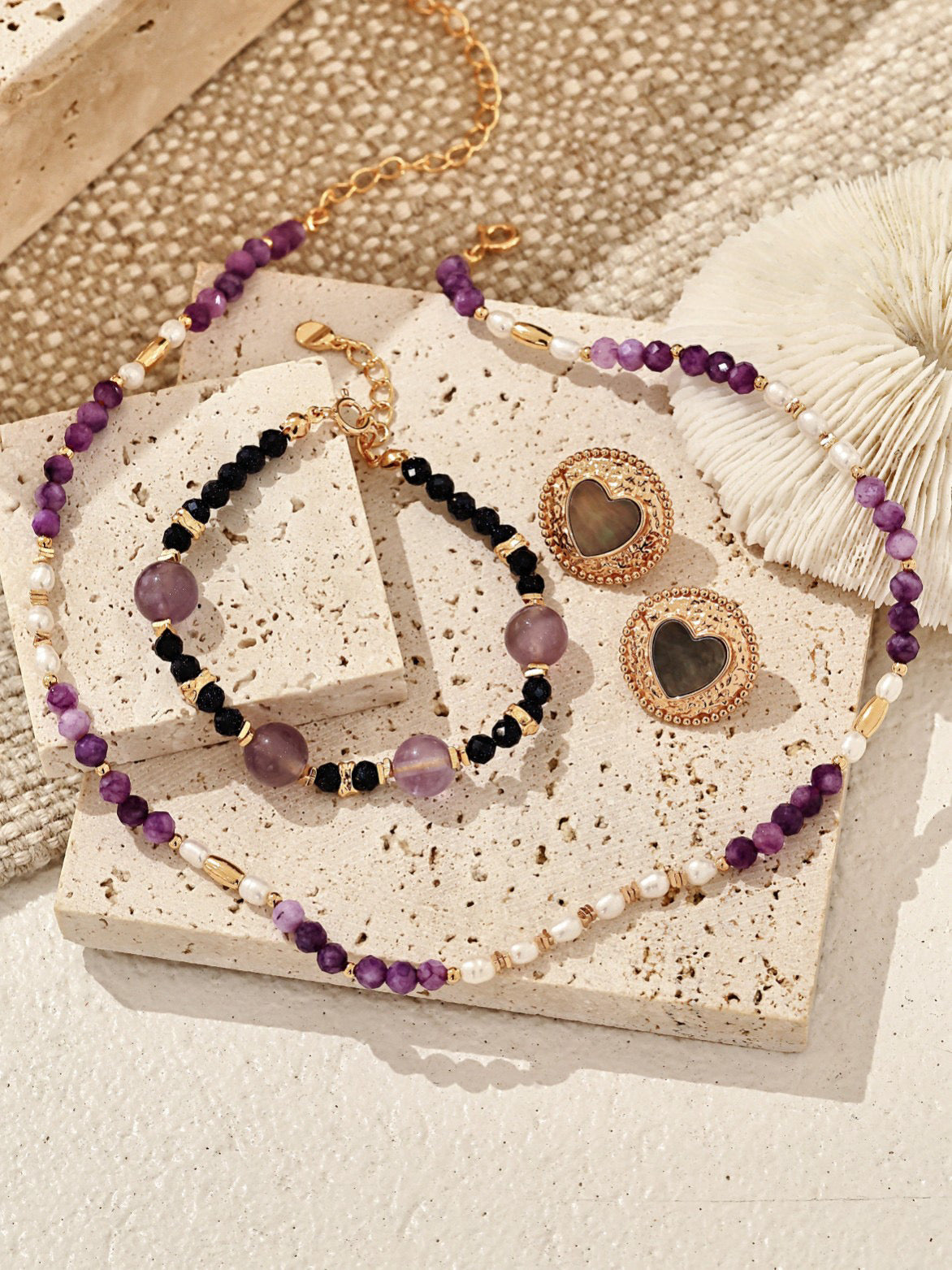 lavender amethyst beaded bracelet, blue sandstone bracelet, S925 silver beaded bracelet, gemstone bracelet, artisanal crystal jewelry, elegant beaded bracelet, natural gemstone bracelet