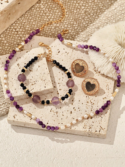 lavender amethyst beaded bracelet, blue sandstone bracelet, S925 silver beaded bracelet, gemstone bracelet, artisanal crystal jewelry, elegant beaded bracelet, natural gemstone bracelet