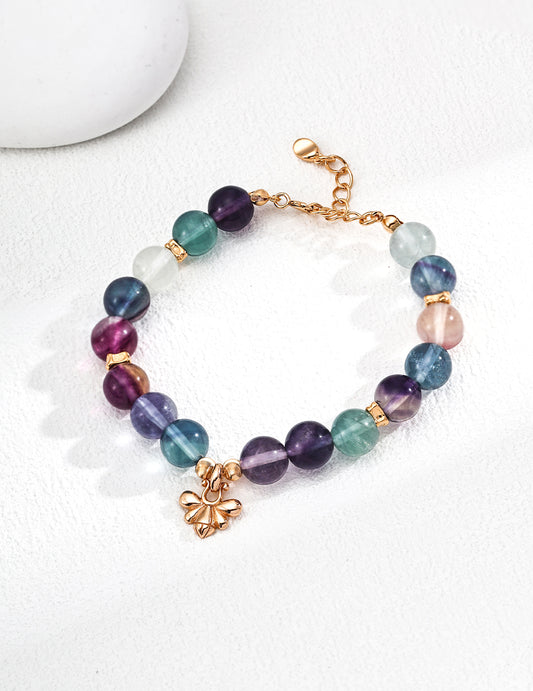 S925 Sterling Silver Colorful Fluorite Bracelet – Adjustable Vintage Design