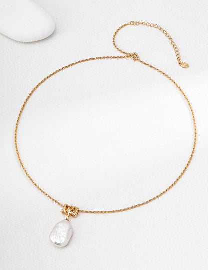  baroque pearl square pendant necklace, S925 silver baroque pearl necklace, square pendant necklace, vintage pearl jewelry, artisan pendant necklace, statement pearl necklace