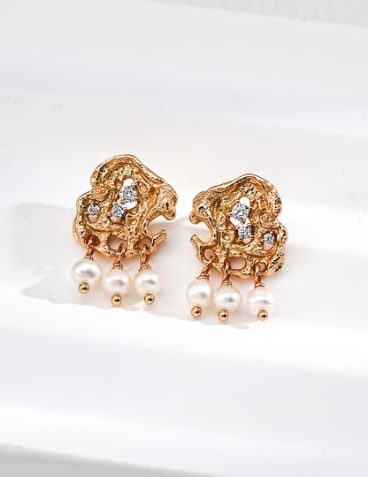 S925 silver pearl earrings, S925 silver pearl earrings, vintage retro gold jewelry, elegant pearl earrings, vintage pearl cubic zirconia earrings, Pearl & Cubic Zirconia Earrings