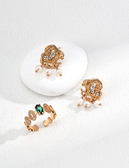 S925 silver pearl earrings, S925 silver pearl earrings, vintage retro gold jewelry, elegant pearl earrings, vintage pearl cubic zirconia earrings, Pearl & Cubic Zirconia Earrings