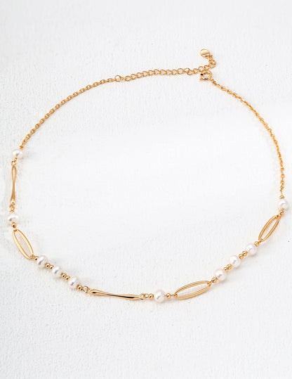 french inspired pearl necklace, S925 silver pearl necklace, 18K gold finish necklace, natural pearl jewelry, French elegant necklace, timeless pearl necklace