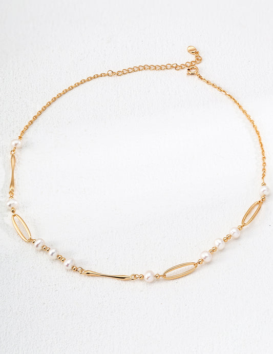 french inspired pearl necklace, S925 silver pearl necklace, 18K gold finish necklace, natural pearl jewelry, French elegant necklace, timeless pearl necklace