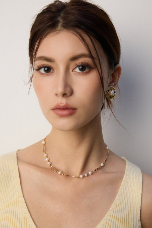 french inspired pearl necklace, S925 silver pearl necklace, 18K gold finish necklace, natural pearl jewelry, French elegant necklace, timeless pearl necklace