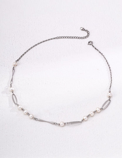 french inspired pearl necklace, S925 silver pearl necklace, 18K gold finish necklace, natural pearl jewelry, French elegant necklace, timeless pearl necklace