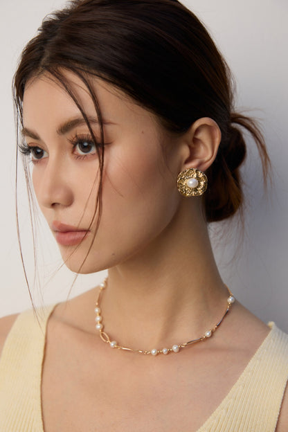 french inspired pearl necklace, S925 silver pearl necklace, 18K gold finish necklace, natural pearl jewelry, French elegant necklace, timeless pearl necklace
