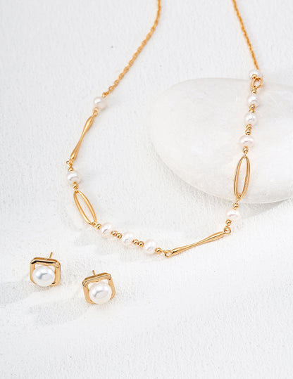 french inspired pearl necklace, S925 silver pearl necklace, 18K gold finish necklace, natural pearl jewelry, French elegant necklace, timeless pearl necklace