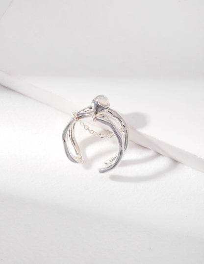gray moonstone ring, S925 silver moonstone ring, adjustable gemstone ring, elegant moonstone jewelry, artisan silver ring, minimalist moonstone ring