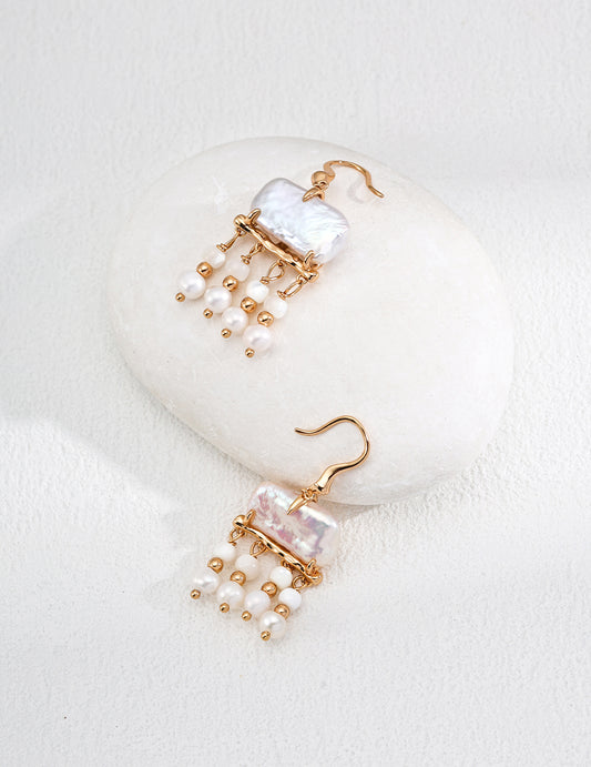 S925 Silver Natural Pearl & Mother-of-Pearl Earrings – Vintage Gold Finish
