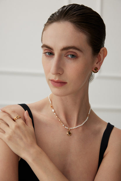 Natural Pearl & Tiger Eye Necklace, S925 silver gemstone necklace, adjustable tiger eye pearl jewelry, vintage gold finish necklace, natural pearl jewelry, bold gemstone necklace