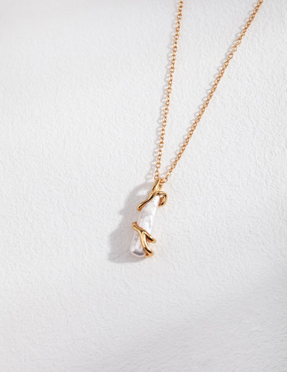 Natural Long Baroque Pearls Necklace, S925 silver baroque pearls, long pearl necklace, vintage gold platinum pendant, artisan pearl jewelry, statement pearl necklace, elegant baroque jewelry