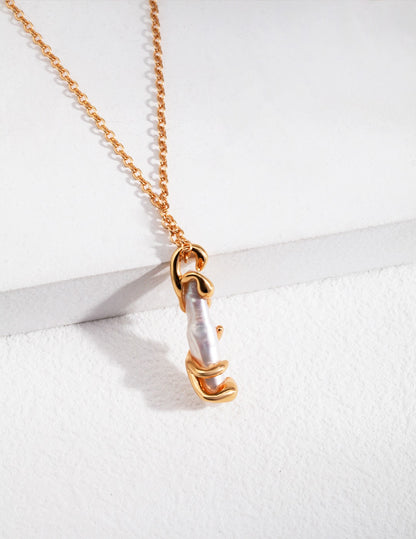Natural Long Baroque Pearls Necklace, S925 silver baroque pearls, long pearl necklace, vintage gold platinum pendant, artisan pearl jewelry, statement pearl necklace, elegant baroque jewelry
