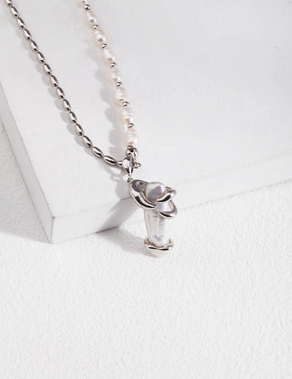long baroque pearl necklace, S925 silver baroque pearl necklace, long pearl necklace vintage design, vintage gold platinum jewelry, artisan pearl statement necklace, elegant baroque pearls necklace
