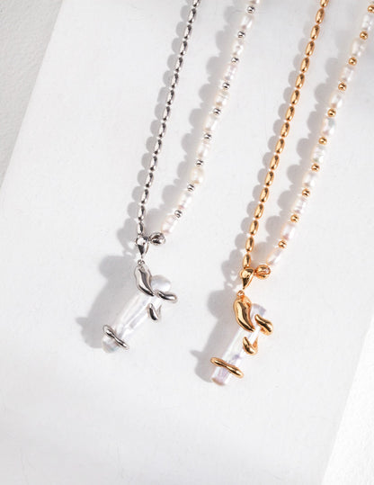 long baroque pearl necklace, S925 silver baroque pearl necklace, long pearl necklace vintage design, vintage gold platinum jewelry, artisan pearl statement necklace, elegant baroque pearls necklace