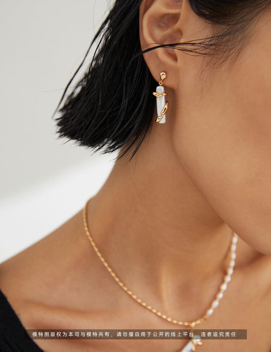S925 silver natural baroque pearl earrings