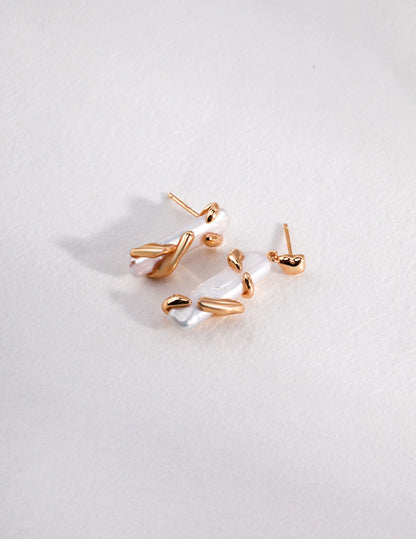 S925 silver natural baroque pearl earrings