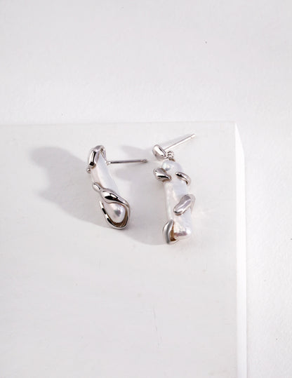 S925 silver natural baroque pearl earrings