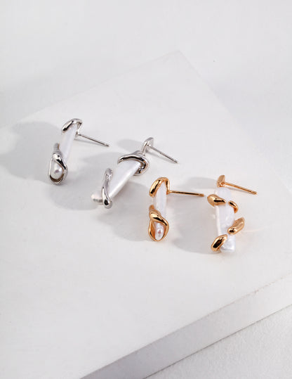 S925 Silver Natural Baroque Pearl Earrings - AB Asymmetric Design
