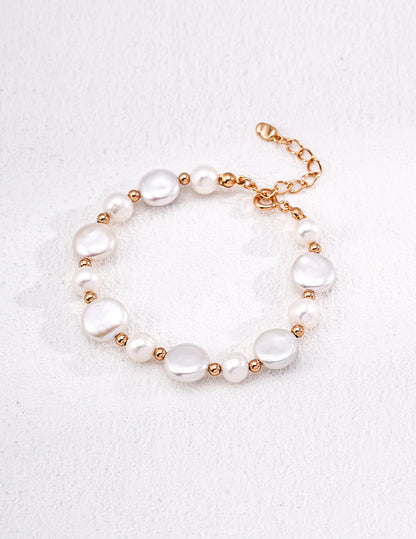 baroque button pearl bracelet, S925 silver pearl bracelet, baroque pearl jewelry, lantern spacer bracelet, artisan pearl bracelet, elegant gemstone bracelet
