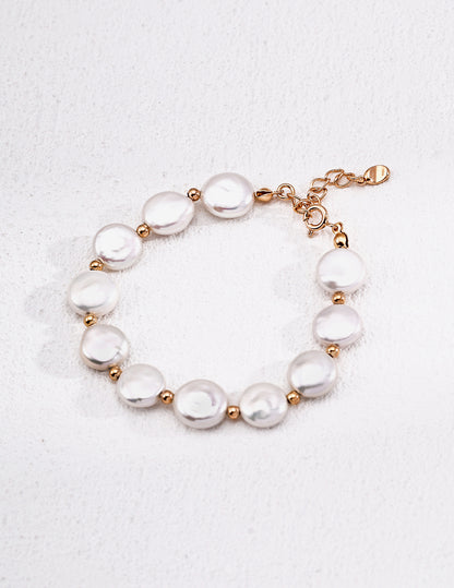 baroque button pearl bracelet, S925 silver pearl bracelet, baroque pearl jewelry, lantern spacer bracelet, artisan pearl bracelet, elegant gemstone bracelet