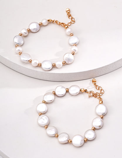 baroque button pearl bracelet, S925 silver pearl bracelet, baroque pearl jewelry, lantern spacer bracelet, artisan pearl bracelet, elegant gemstone bracelet
